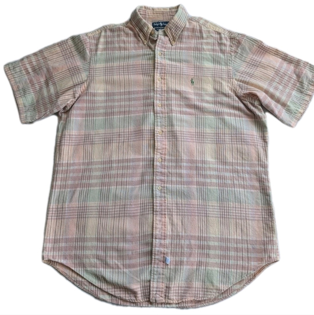 Ralph Lauren Men's Plaid Shirt - Pink and Green